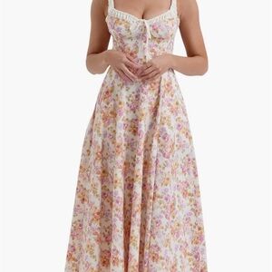 Floral Maxi Dress with Pink and Orange Accents